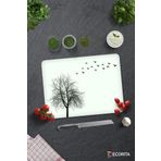 Cam Kesme Tahtası - Cam Kesme Tablası | Ağaç ve Kuş Desenli | 30cm x 40cm