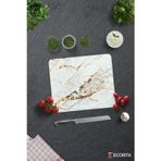 Cam Kesme Tahtası - Cam Kesme Tablası | Bon Appetit - Gold Detaylı Beyaz Mermer | 29cm x 34cm