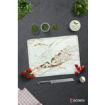 Cam Kesme Tahtası - Cam Kesme Tablası | Gold Detaylı Beyaz Mermer Görünümlü | 30cm x 40cm