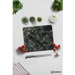 Cam Kesme Tahtası - Cam Kesme Tablası | Kahverengi Detaylı Siyah Mermer Görünümlü | 29cm x 34cm