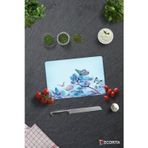 Cam Kesme Tahtası - Cam Kesme Tablası | Mavi Çiçek ve Kelebek Desenli | 20cm x 30cm