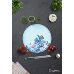 Cam Kesme Tahtası - Cam Kesme Tablası | Mavi Çiçek ve Kelebek Desenli | Çap32cm