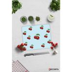 Cam Kesme Tahtası - Cam Kesme Tablası | Mavi Dokulu Kiraz Desenli | 29cm x 34cm