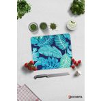 Cam Kesme Tahtası - Cam Kesme Tablası | Mavi Tropik Yapraklar | 29cm x 34cm