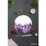Cam Kesme Tahtası - Cam Kesme Tablası | Mor Çiçek Desenli | Çap32cm
