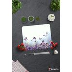 Cam Kesme Tahtası - Cam Kesme Tablası | Mor Çiçek ve Kelebekler | 29cm x 34cm