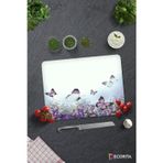 Cam Kesme Tahtası - Cam Kesme Tablası | Mor Çiçek ve Kelebekler | 30cm x 40cm