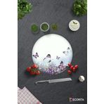 Cam Kesme Tahtası - Cam Kesme Tablası | Mor Çiçek ve Kelebekler | Çap32cm