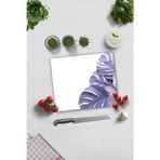 Cam Kesme Tahtası - Cam Kesme Tablası | Mor Yapraklar - Beyaz Fon | 29cm x 34cm