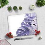 Cam Kesme Tahtası - Cam Kesme Tablası | Mor Yapraklar Beyaz Fon | 30cm x 40cm - 30 x 40 cm