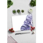 Cam Kesme Tahtası - Cam Kesme Tablası | Mor Yapraklar Beyaz Fon | 30cm x 40cm