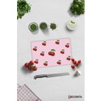 Cam Kesme Tahtası - Cam Kesme Tablası | Pembe Dokulu Kiraz Desenli | 20cm x 30cm