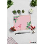 Cam Kesme Tahtası - Cam Kesme Tablası | Tropik Yapraklar & Flamingo | 29cm x 34cm