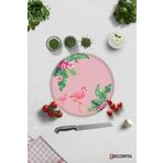 Cam Kesme Tahtası - Cam Kesme Tablası | Tropik Yapraklar & Flamingo | Çap32cm