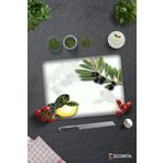 Cam Kesme Tahtası - Cam Kesme Tablası | Zeytin ve Limon Desen | 30cm x 40cm