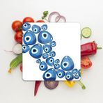 Cam Kesme Tahtası Kare Nazar Boncuğu Beyaz Zeminli