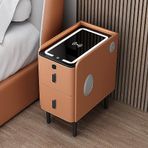 Cam Konsol, Kanepe Arkası için İnce Komodin, 2 Çekmeceli Modern Mermer Komodin, Kablosuz Şarj için LED Işıklar, Parmak İzi ve Ses Kilidi, İç Yataklar
