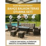 Cam Masalı 6 Parça Rattan Balkon & Bahçe Takımı – 4 Kişilik, Gri Minderli