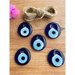 Cam Nazar Boncuk Seti, 5 Adet, 4cm, Duvar, Bahçe ve Ağaç Dekoru, Nazar Koruyucu - Seçenek 1 - Ahşap - Ceviz