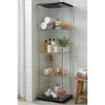 Cam Raflı Kapaklı Düzenleyici Banyo Dolabı Çok Amaçlı Lavabo Malzeme Dolap Havluluk Organizer - Siyah