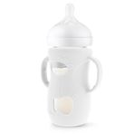 Cam Şişe Silikon Kılıf - Çift Kulplu Yürümeye Başlayan Bebek Biberon Kılıfı,Esnek Kırılma Önleyici Yeni Yürüyen Çocuk Beslenme Süt Meyve Suyu Su