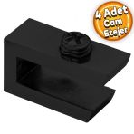 Cam Tutucu Ahşap Raf Tutucu Cam Etejeri Metal U Tipi Mat Siyah Metal Vidalı ( 4 Adet)