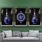 Cam Vazo Besmele-i Şerif Temalı Aynalı Çerçeveli 3 lü Kanvas Tablo Seti 150x70 cm SETS0025