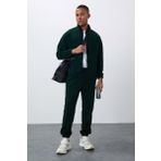 Çam Yeşil Kalın Yumuşak Dokulu Comfort Fit Nakışlı Erkek Eşofman Takım - 85269