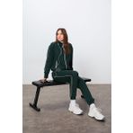 Çam Yeşili Kompakt Pamuklu Kalın Pürüzsüz Dokulu Dik Yaka Oversize Fit Kadın Eşofman Takım - 95340