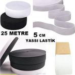 Çamaşır Don Etek Bel Paça Bebe Lastiği Yassı Yumuşak Bel Lastik 25 Metre Siyah-5 Cm