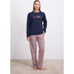 Çamaşır Kenti %100 Pamuklu Uzun Kol Sweatshirt Ve Ekose Pantolon Pijama Takımı