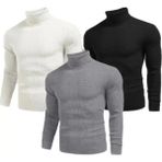 Çamaşır Kenti 3 Adet Unisex Kaşkorse Boğazlı Full Likralı Fitilli Body Kazak - Siyah - Standart