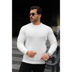 Çamaşır Kenti Erkek Bisiklet Yaka Örme Kazak - Beyaz - XL