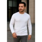 Çamaşır Kenti Erkek Bisiklet Yuvarlak Yaka Triko Kazak Pamuklu Kalın Fitilli Dokuma, Regular Fit Uzun Kollu Kışlık