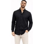 Çamaşır Kenti Erkek Keten Kumaş Oversize Uzun Kollu Rahat Kalıp Gömlek - Siyah - 2XL