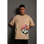 Çamaşır Kenti Erkek Mario Baskılı Oversize T-Shirt - Bej
