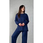 Çamaşır Kenti Kadın Uzun Kollu Bisiklet Yaka Belden Büzgülü Bağcıklı Viskon Iki Iplik Bluz Ve Pantolon Ikili Takım