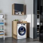 Çamaşır-Kurutma Makinesi Dolabı+ Üst Dolabı, Banyo Dolabı 65 cm - Antrasit - Atlantik Çam