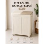 Çamaşır Sep 100 LT Çift Bölmeli Katlanabilir Çamaşır Sepeti Tekerlekli Kirli Çamaşır Arabası 49,5x36x61 cmeti, Katlanabilir, Taşınabilir, İç Mekan Kullanımı için Pratik ve Kullanışlı Depolama Sepeti