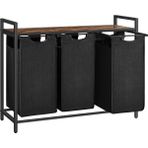 Çamaşır Sepeti, 3 Bölmeli Çamaşır Sepeti, Çıkarılabilir Çamaşır Torbaları, Çamaşır Sıralayıcı, Raf, Metal Çerçeve, 3 x 38L, 92,5 x 33 x 72 cm, Rustik Kahverengi ve Siyah BLH301B01