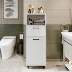 Çamaşır Sepetli Banyo Dolabı, Çok Amaçlı Çekmeceli Dolap 45 Cm Mat Beyaz