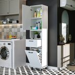 Çamaşır Sepetli Banyo Dolabı, Çok Amaçlı Çekmeceli Dolap 45 X 200 Mat Beyaz