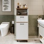 Çamaşır Sepetli Banyo Dolabı, Çok Amaçlı Dolap 45 Cm, Roomart Atlantik Çam - Beyaz