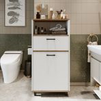 Çamaşır Sepetli Banyo Dolabı, Çok Amaçlı Dolap 60 Cm, Roomart Atlantik Çam - Beyaz