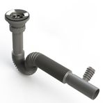 Çamaşır ve Bulaşık Makinesi Girişli Körüklü Lavabo Sifonu, 350-700mm Esnek Uzunluk, 32mm Çıkış, Gri