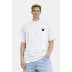 Camblys Unisex Graffiti Taç Ön Baskılı Oversize Kalın Kumaş Bol Kesim Pamuklu T-Shirt - Beyaz