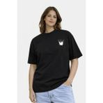 Camblys Unisex Graffiti Taç Ön Baskılı Oversize Kalın Kumaş Bol Kesim Pamuklu T-Shirt - Siyah