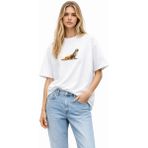 Camblys Unisex Punch Monkey Yanlız Punch Maymun Ön Baskılı Oversize Kalın Kumaş Bol Kesim Pamuklu T-Shirt - Beyaz