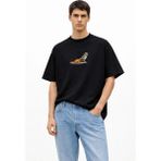 Camblys Unisex Punch Monkey Yanlız Punch Maymun Ön Baskılı Oversize Kalın Kumaş Bol Kesim Pamuklu T-Shirt - Siyah
