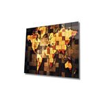 Camdan Tablo (103) 3 Boyutlu Ahşap Görünümlü Dünya Haritası Cam Tablo, 3D Wooden Pattern World Map 90x60 Renkli Renkli 110 x 71